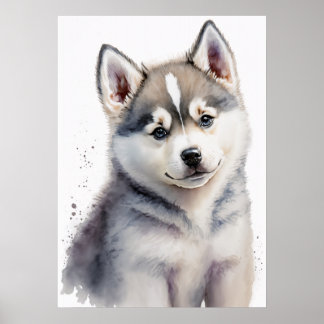 Póster Poster de Nursera Adorable Baby Husky Watercolor