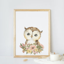 Poster de Nursera de Búho y Acuarela