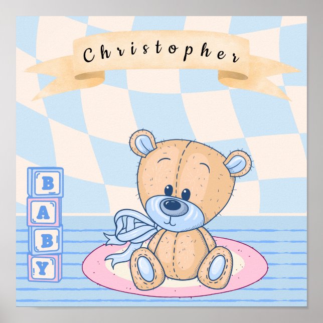 Póster Poster de Nursera de Teddy Bear Personalizado (Frente)