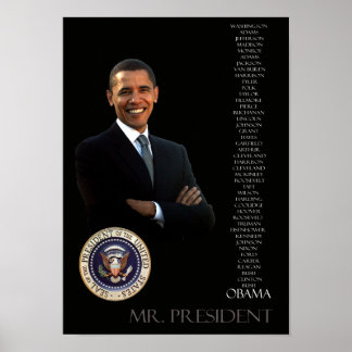 Póster Poster de Obama - lista de los 44 presidentes