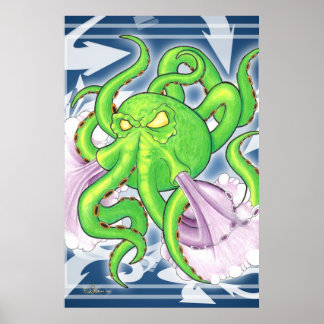 Póster Poster de Octopus Verde Estilo Graffiti
