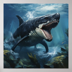 Póster Poster de orca majestuosa y cocodrilo feroz