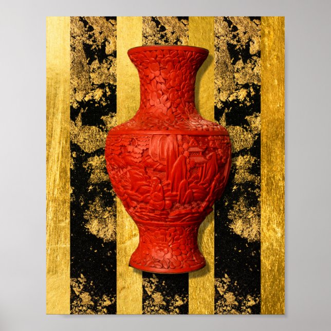 Póster Poster de oro negro de la vase roja china (Frente)