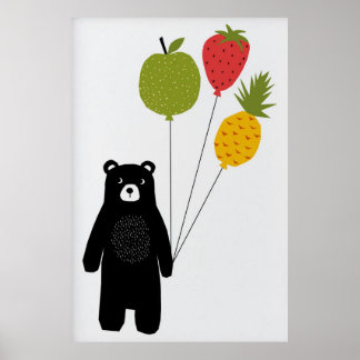 Póster Poster de oso con globos