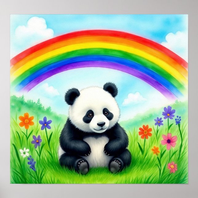 Póster Poster de oso Panda de color de agua (Frente)