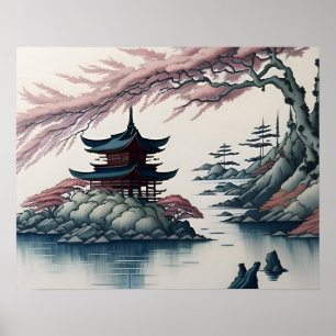 Póster Poster de Pagoda y Paisaje