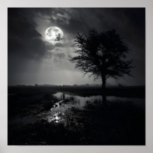 Póster Poster de paisajes de luna de noir blanco y negro