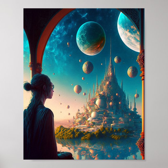 Póster Poster de paisajes del castillo de fantasías futur (Frente)