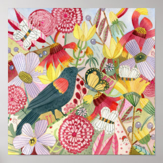 Póster Poster de Pájaro Negro/Pardo Rojo