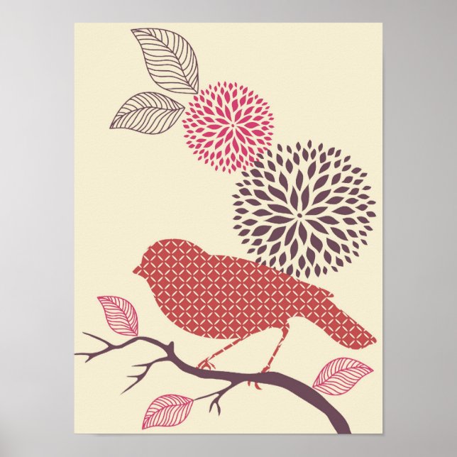 Póster Poster de pájaro y flor (Frente)