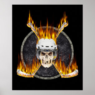 Póster Poster de palos de hockey en llamas