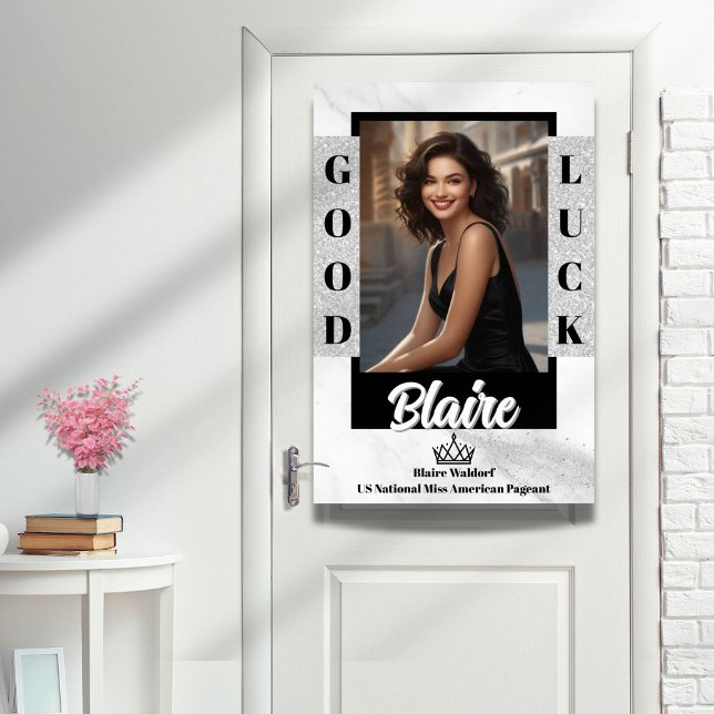 Póster Poster de pancarta en concurso de hielo de mármol (Give your pageant titleholder a fabulous send-off with a custom door poster in marble ice design)