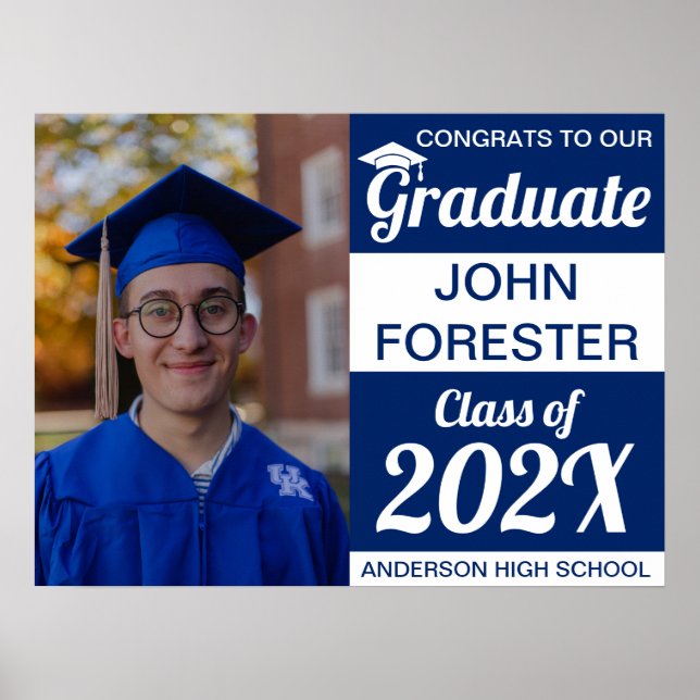 Póster poster de papel azul de graduación fotográfica de  (Frente)