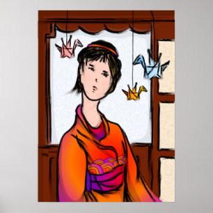 Póster Poster de papel de las grúas en vuelo