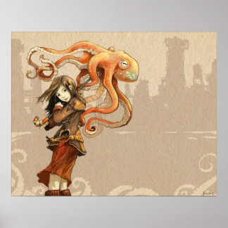Póster Poster de paraguas Octopus 20 x 16 pulgadas