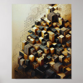 Póster Poster de pared abstracta de oro y oro hexagonal m