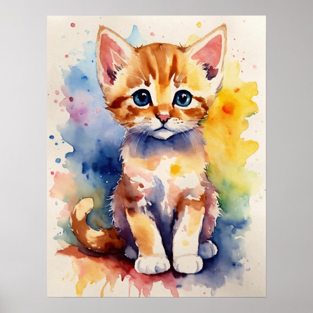 Póster Poster de pared acuarela de Kitten (Frente)