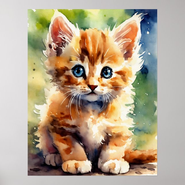 Póster Poster de pared acuarela de Kitten (Frente)