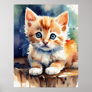 Póster Poster de pared acuarela de Kitten