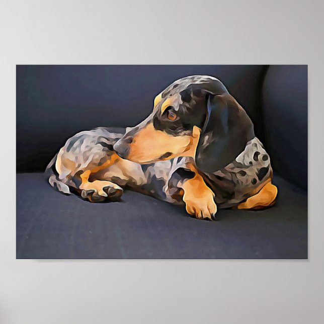 Póster poster de pared azul dachshund (Frente)