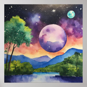 Póster Poster de pared de acuarela de paisajes coloridos