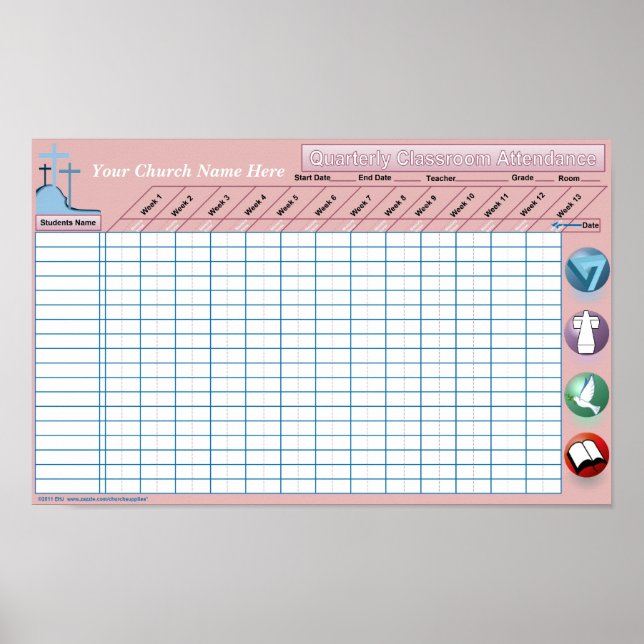 Póster Poster de pared de asistencia en aula (Frente)