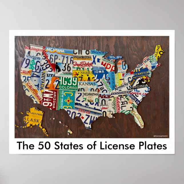 Póster Poster de pared de Mapa de placa de licencia (Frente)