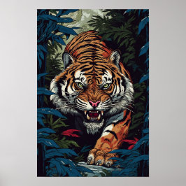 Póster Poster de pared de tigres, Ilustracion de estilo d