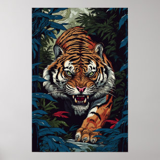 Póster Poster de pared de tigres, Ilustracion de estilo d