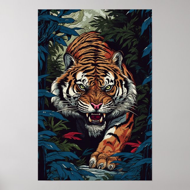 Póster Poster de pared de tigres, Ilustracion de estilo d (Frente)