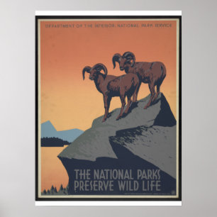 Póster Poster de Parques Nacionales Vintage WPA Circa 194