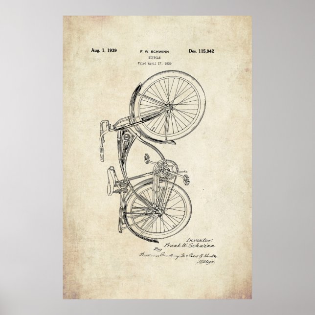 Póster Poster de Patentes de Bicicletas Schwinn (Frente)