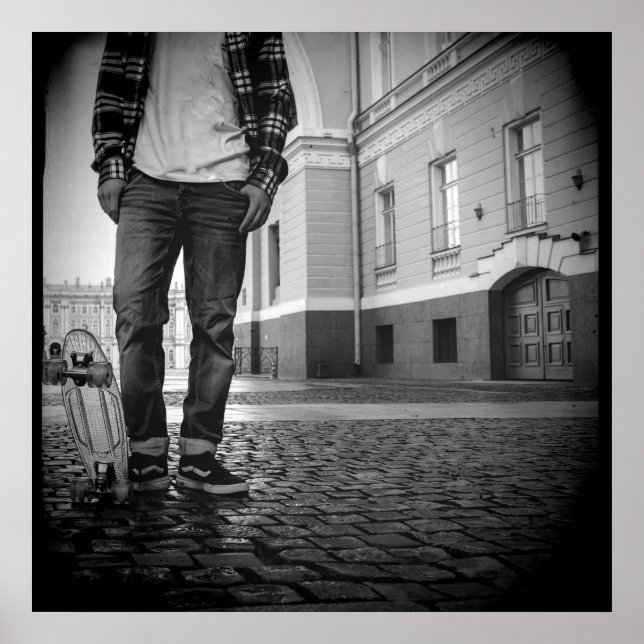 Póster poster de patinaje en blanco y negro de la Escuela (Frente)