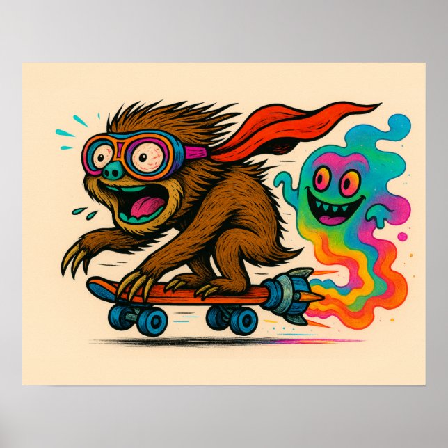 Póster Poster de patineta Turbo Sloth (Frente)