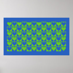 Póster Poster de patrón de corazón azul / limón