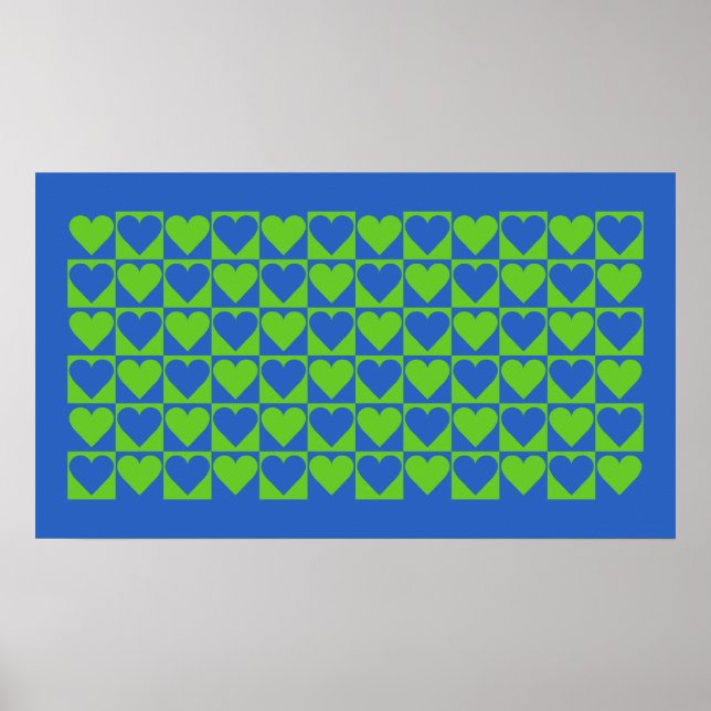 Póster Poster de patrón de corazón azul / limón (Frente)