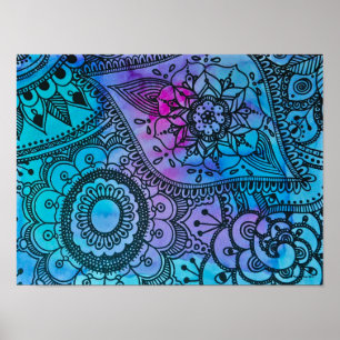 Póster Poster De Patrón Hippie Azul Por Megaflora