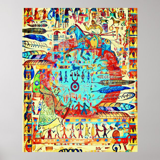 Póster Poster de patrones de plumas y guerreros (Frente)