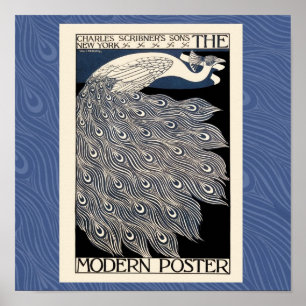 Póster Poster de pavo real Art Nouveau