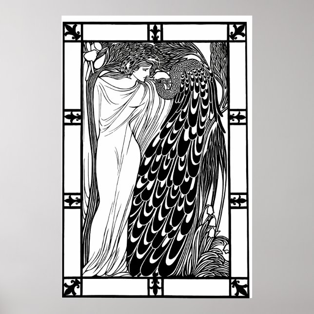 Póster Poster de pavos reales de estilo Art Nouveau - El  (Frente)