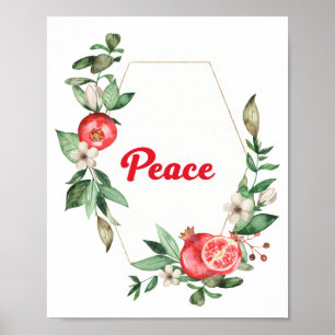 Póster Poster de paz de granadas de flores rosadas inspir