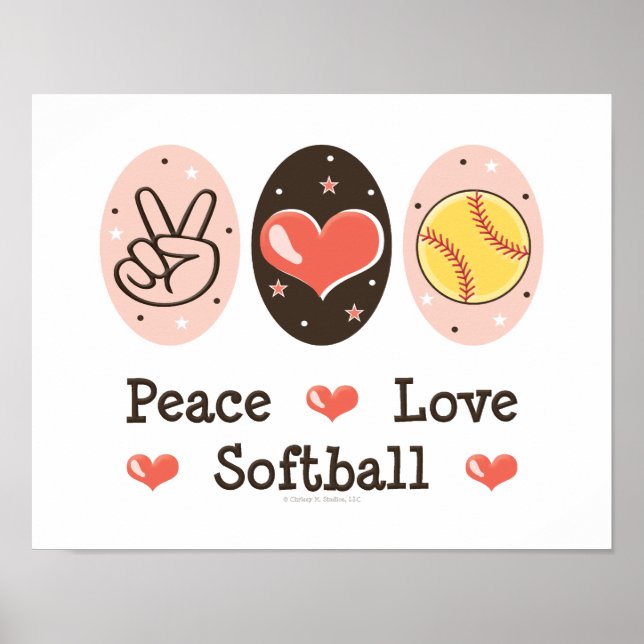 Póster Poster de Peace Love Softball Imprimir (Frente)