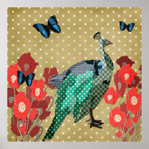 Póster Poster de Peacock & Peonies Gold Stars