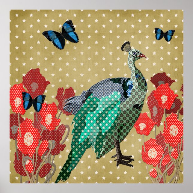 Póster Poster de Peacock & Peonies Gold Stars (Frente)