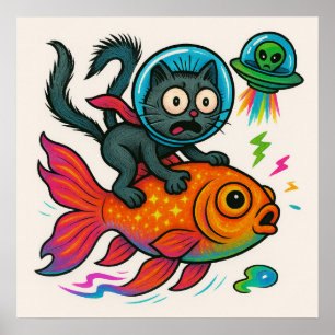 Póster Poster de peces de cabalgata espacial