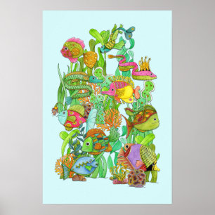 Póster Poster de peces divertidos 16 x 24