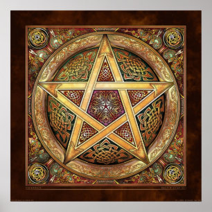 Póster Poster de Pentáculo de Knotwork dorado (22x22")
