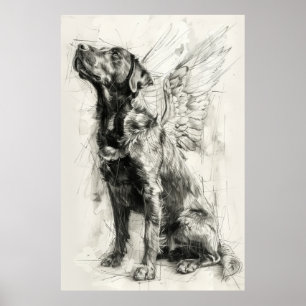 Póster Poster de perfil de canina celestial con alas ánge