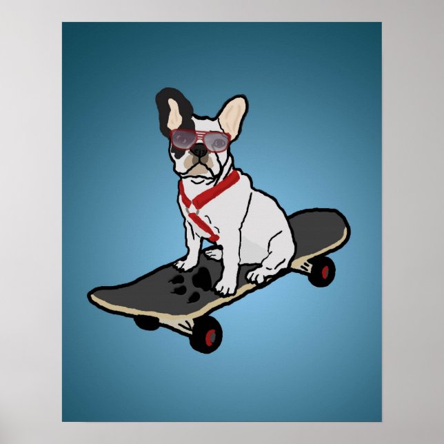 Póster Poster de perro de Bulldog francés Skateboarding (Frente)
