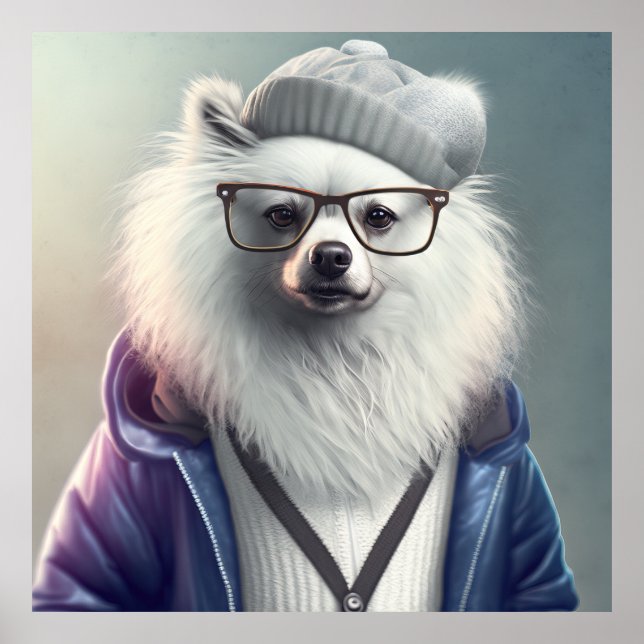 Póster Poster de perro esquimal estadounidense Hipster (Frente)